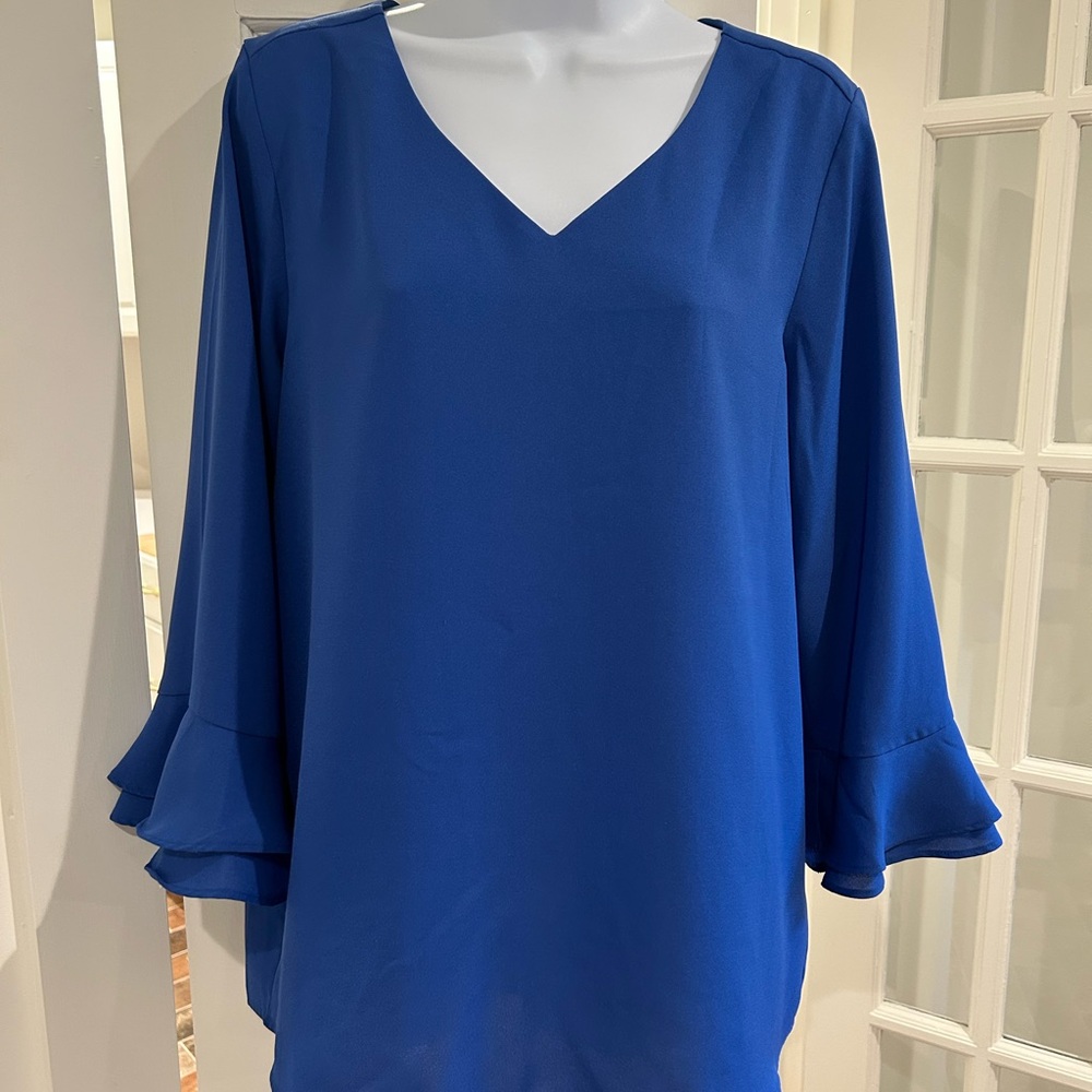 Lands' End Blue Ruffled Blouse with Bell Sleeves